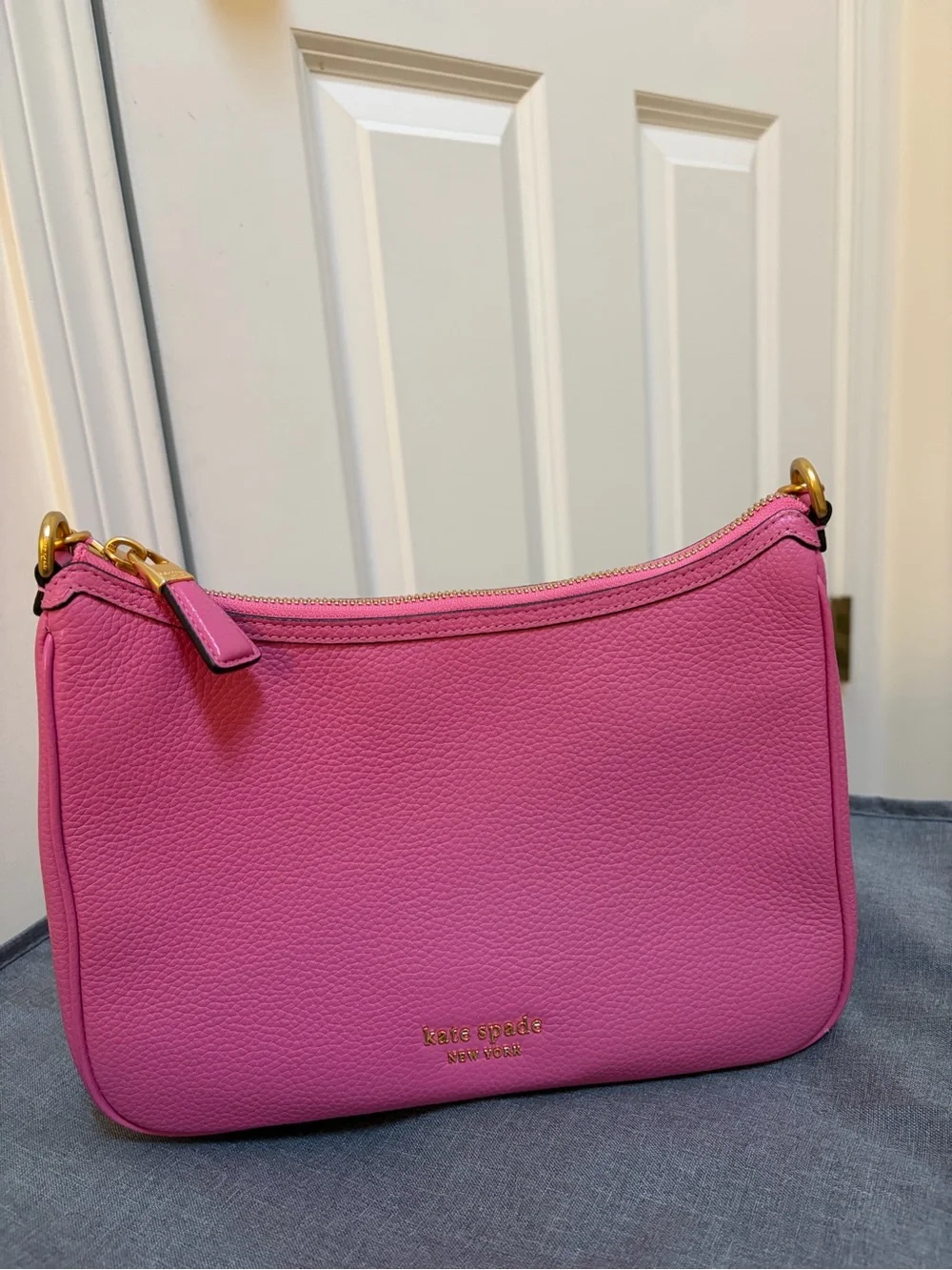 kate spade Bright Pink Pebbled Leather Shoulder Bag with Gold Hardware
